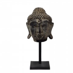 BUDDHA HEAD ON STAND ANTIQUE FINISH WOOD - DECOR OBJECTS